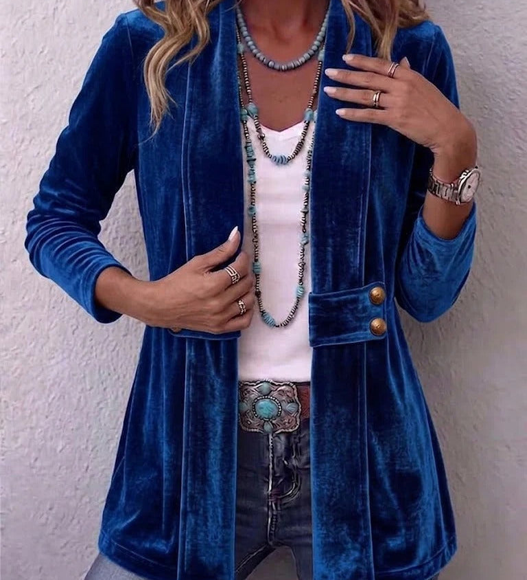 Jana | Veste Vintage à Manches Longues avec Revers et Boutons Décoratifs