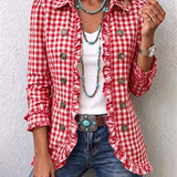 Carla | Veste Boutonnée à Volants et Imprimé Vichy