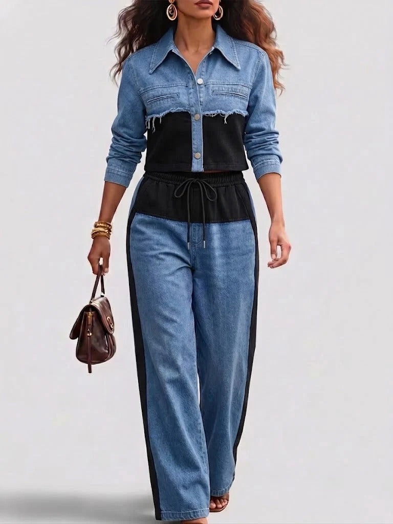 Ruth | Ensemble Veste Courte et Pantalon Large Colorblock