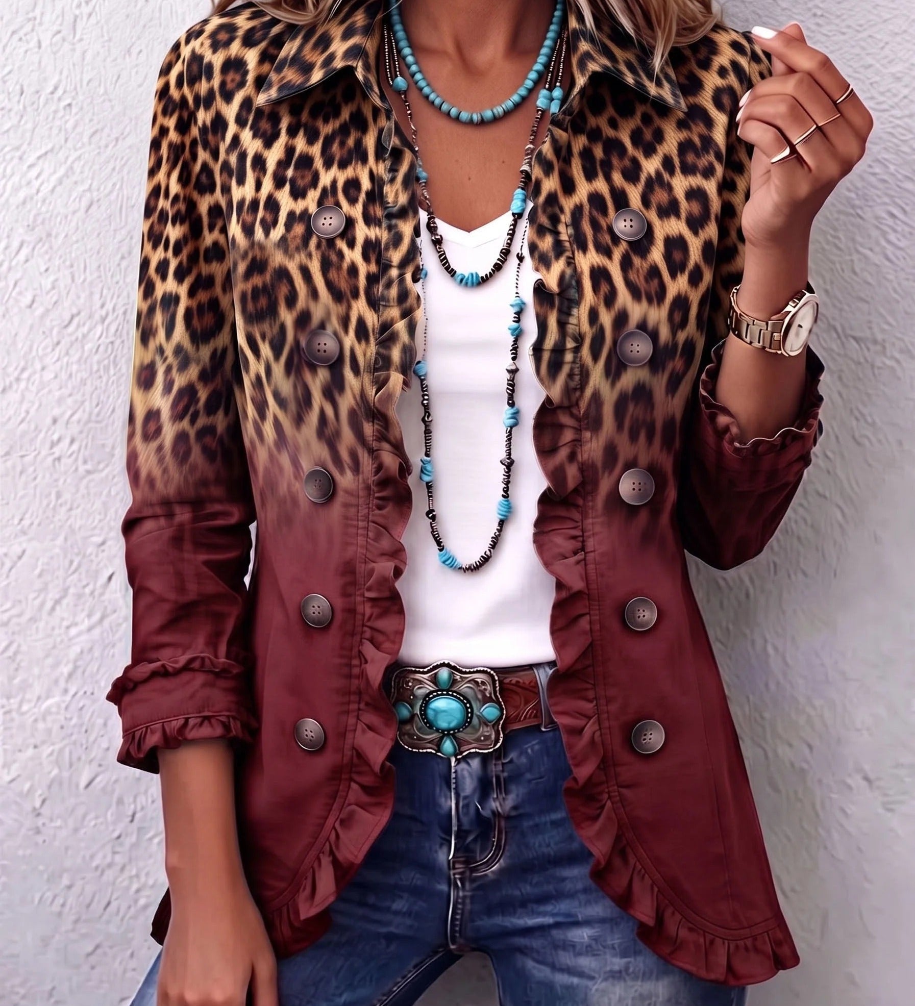 Elizabeth | Blazer à Volants et Effet Dégradé Léopard