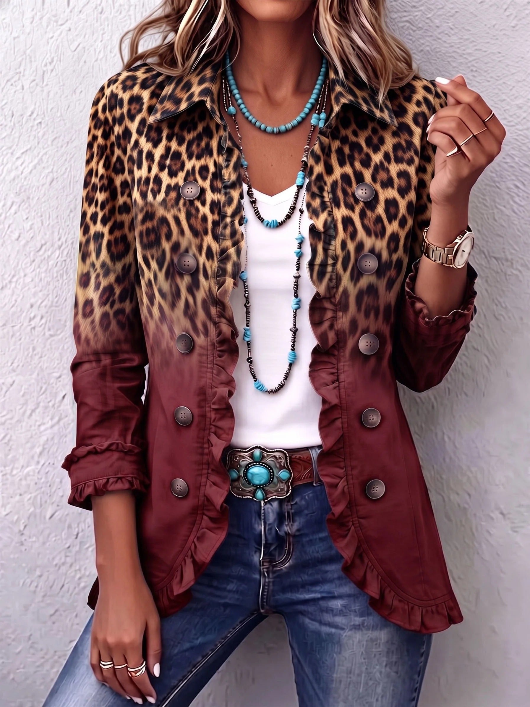 Elizabeth | Blazer à Volants et Effet Dégradé Léopard