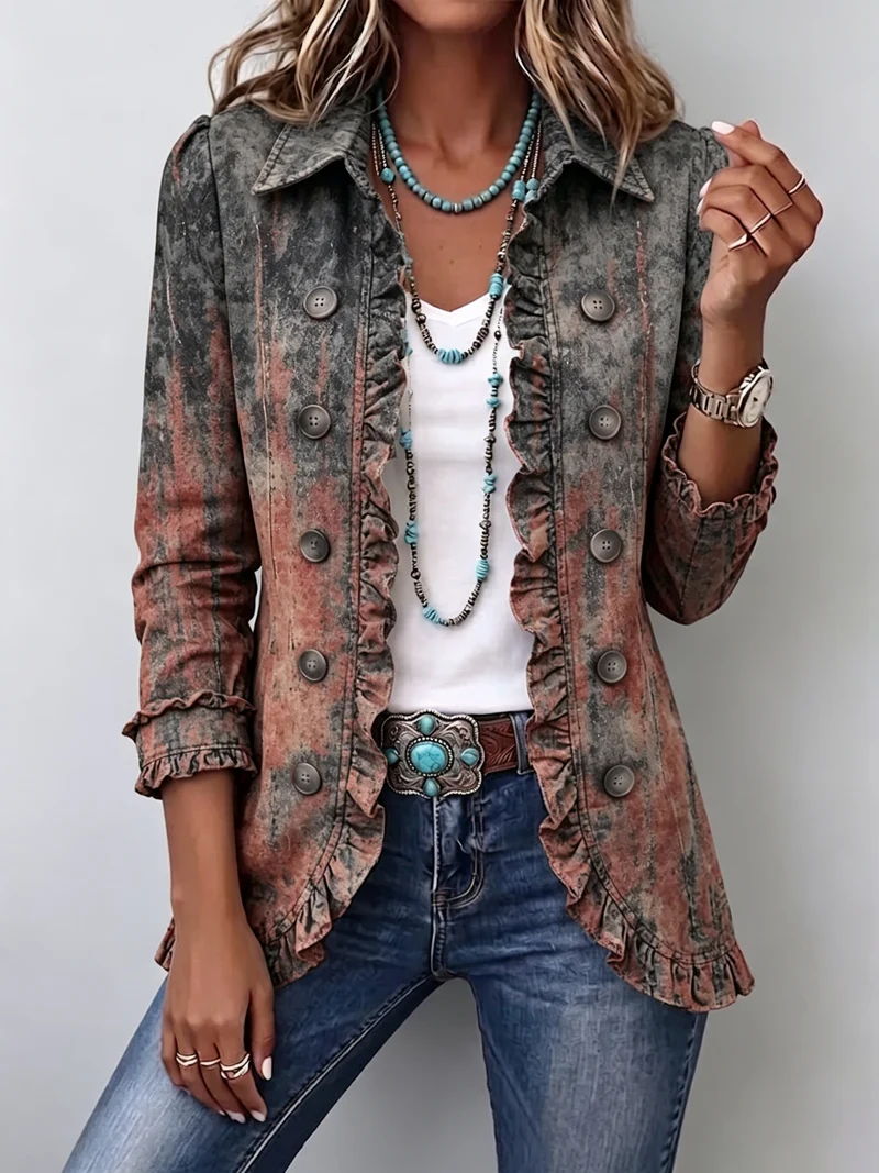 Berta | Veste à Volants et Imprimé Dégradé Texturé Vintage