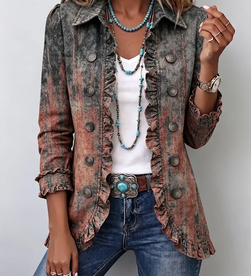 Berta | Veste à Volants et Imprimé Dégradé Texturé Vintage