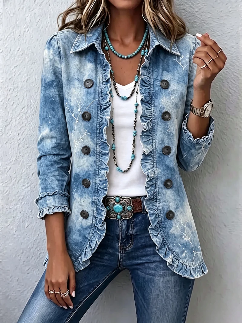Julia | Veste à Imprimé Botanique Vintage Dégradé Style Boho et Détail à Volants