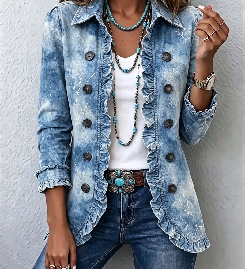 Julia | Veste à Imprimé Botanique Vintage Dégradé Style Boho et Détail à Volants