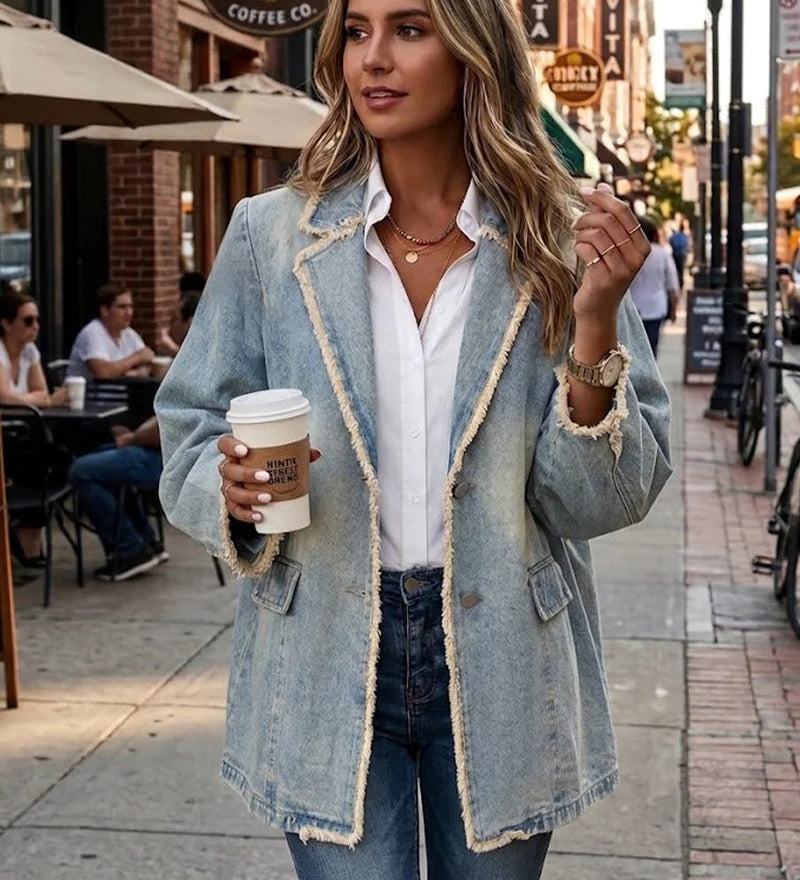 Diana | Blazer Oversize Style Vintage à Bords Bruts
