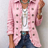 Carla | Veste Boutonnée à Volants et Imprimé Vichy