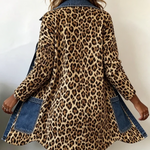 Fabiana | Veste Longue en Denim à Panneaux Contrastants et Imprimé Léopard