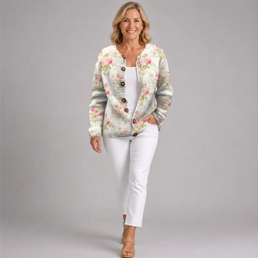 Kerensa | Cardigan Tricoté Fleuri Vintage