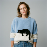 Fleur | Pull Motif Chat en Melange de Laine