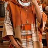 Sweat à Capuche d'Automne Patchwork Artistique pour Femme