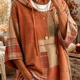 Sweat à Capuche Patchwork Artistique Automnal pour Femme