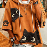 Sweat à Capuche Automne Motif Chat pour Femme